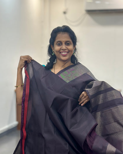 Navy Blue Gold Woven Pure Soft Silk Saree