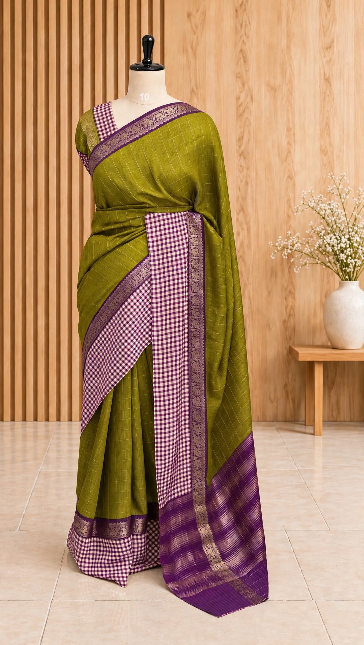 Blended Assam Silk Checks Saree