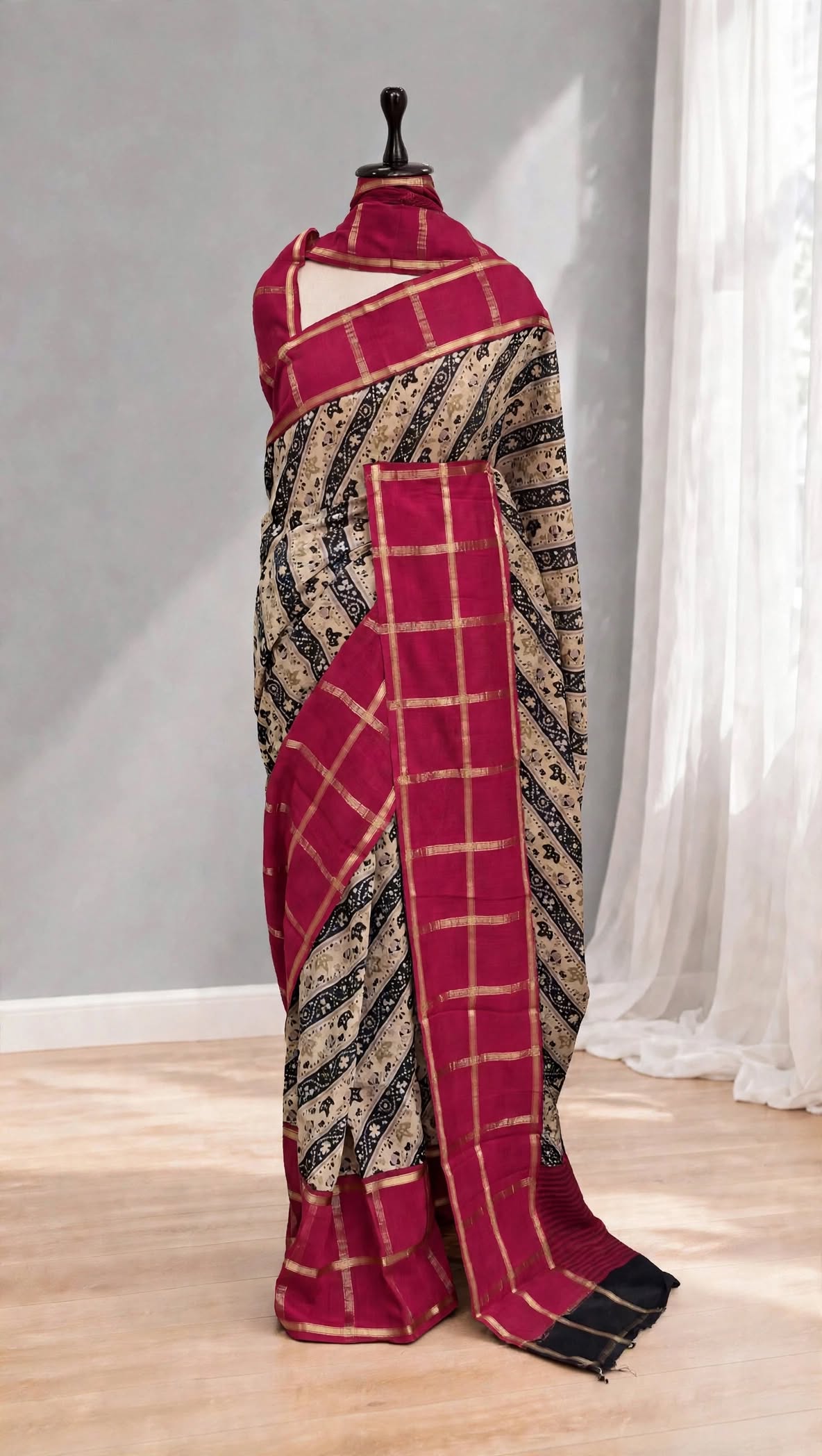 Blended Assam Silk Contrast Checks Saree
