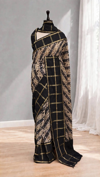 Blended Assam Silk Contrast Checks Saree