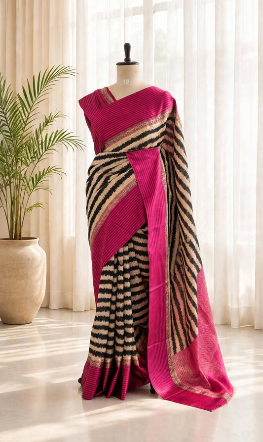 Pure Tussar Horizontal Line Saree