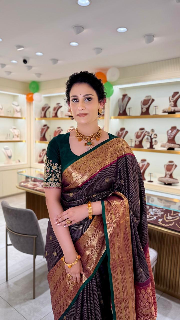 Jamun Checkered Pure Kanjivaram