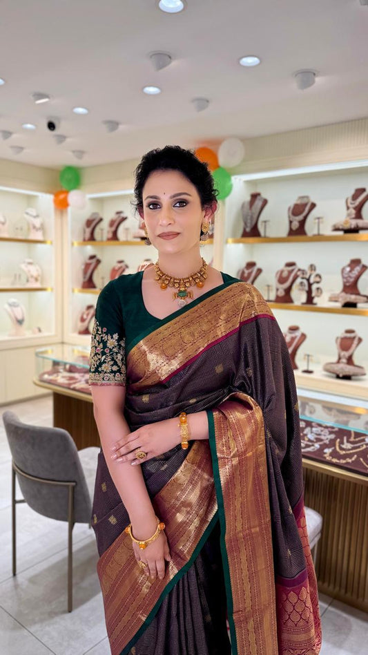 Jamun Checkered Pure Kanjivaram