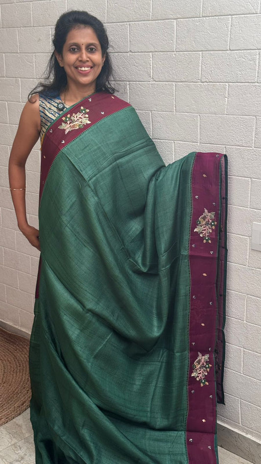 Pure Desi Tussar Embellished Saree