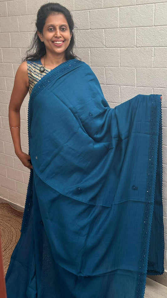 Pure Mul Chanderi Embroidered Saree