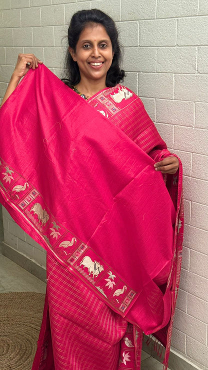 Blended Tussar Pichwai Embroidered Saree