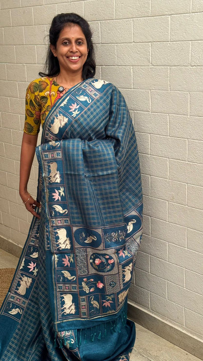 Blended Tussar Pichwai Embroidered Saree