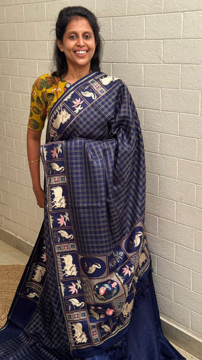 Blended Tussar Pichwai Embroidered Saree