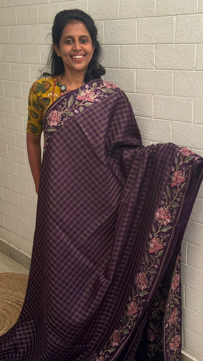 Blended Tussar Floral Embroidered Saree