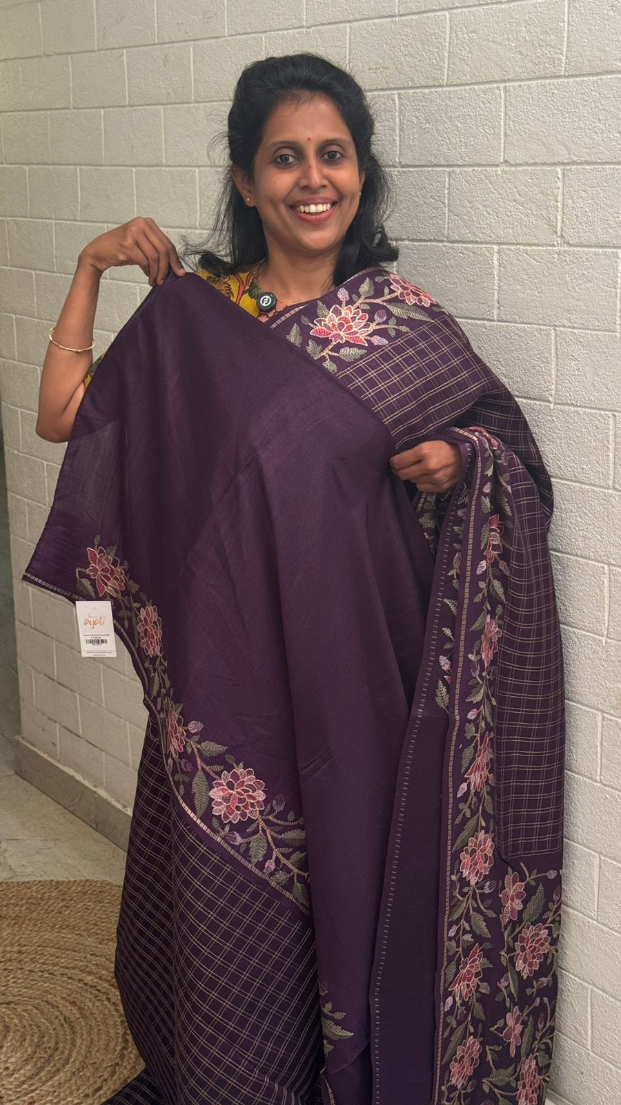 Blended Tussar Floral Embroidered Saree
