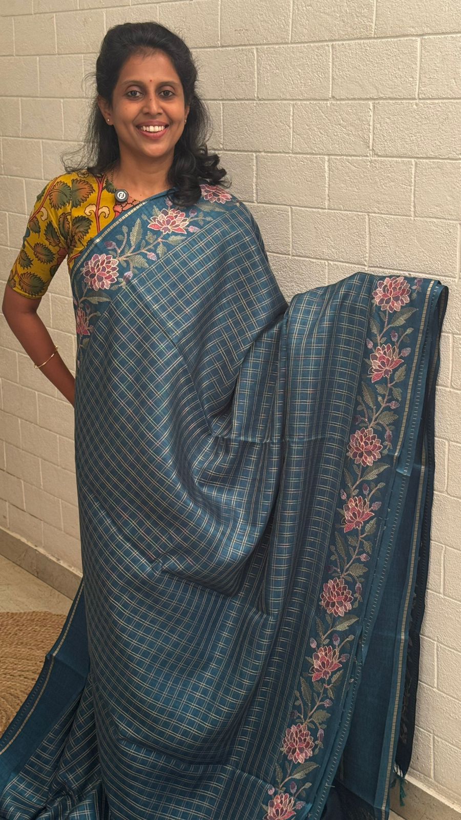 Blended Tussar Floral Embroidered Saree