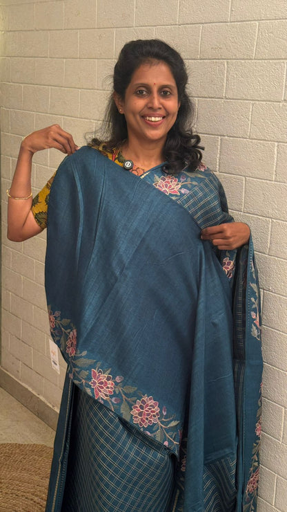 Blended Tussar Floral Embroidered Saree