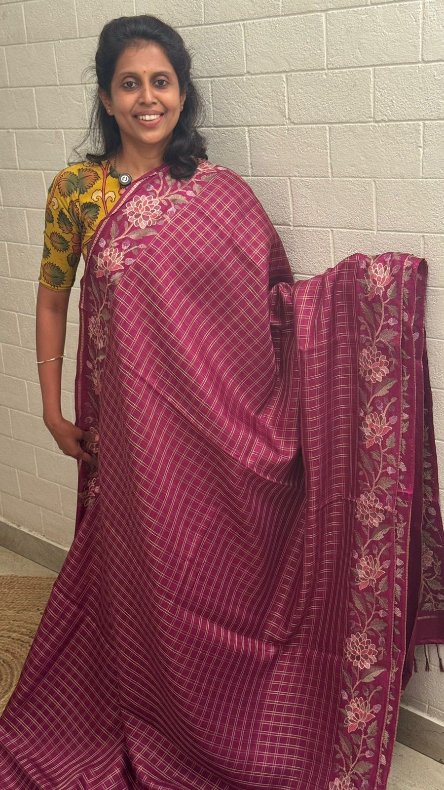 Blended Tussar Floral Embroidered Saree
