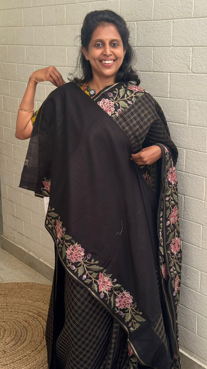 Blended Tussar Floral Embroidered Saree