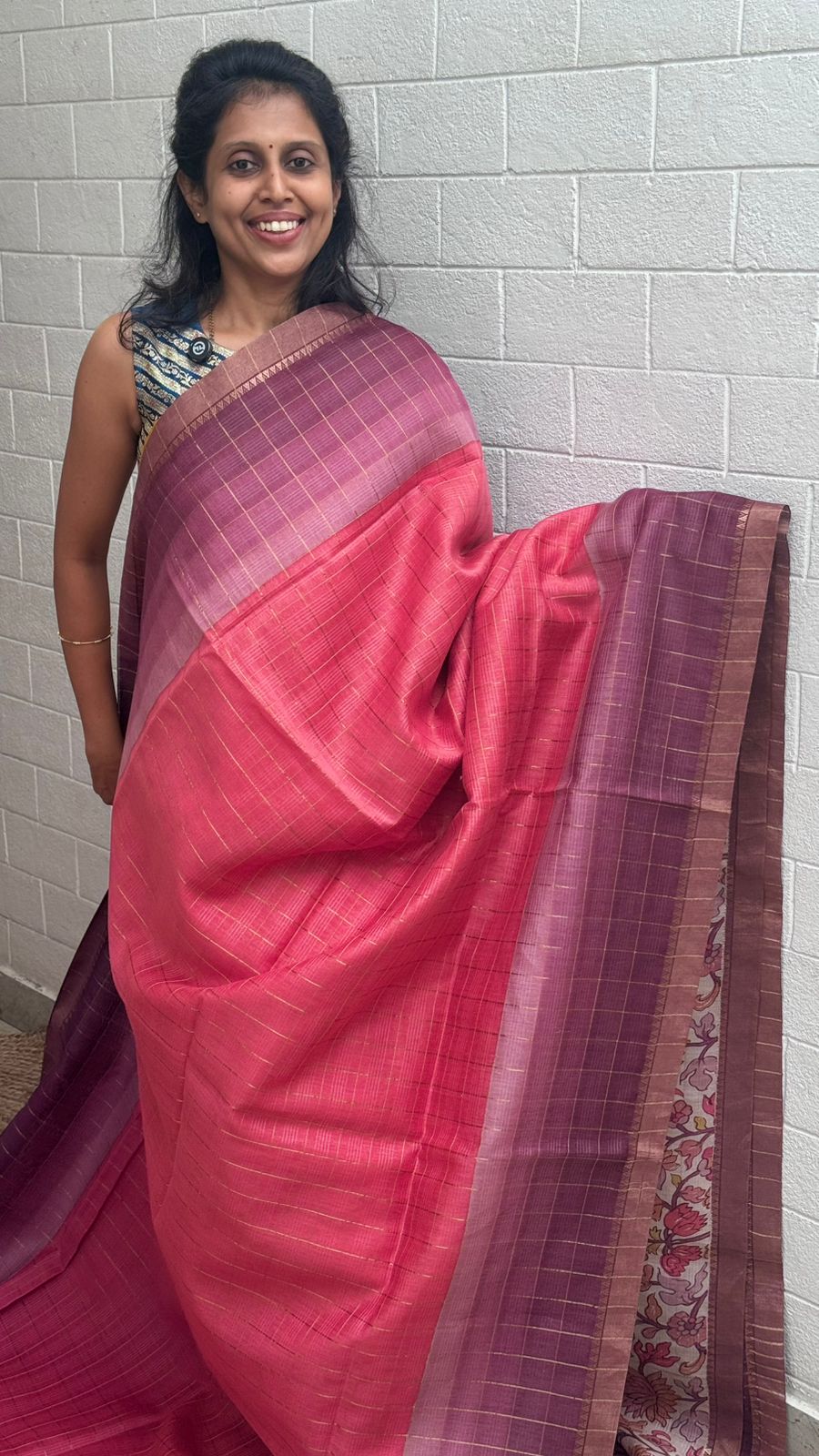 Pure Moonga Checkered Saree