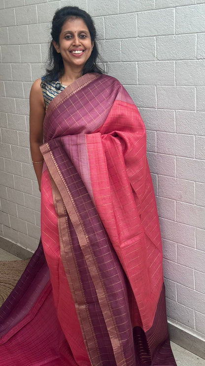 Pure Moonga Checkered Saree