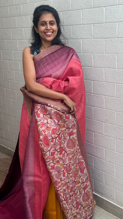 Pure Moonga Checkered Saree