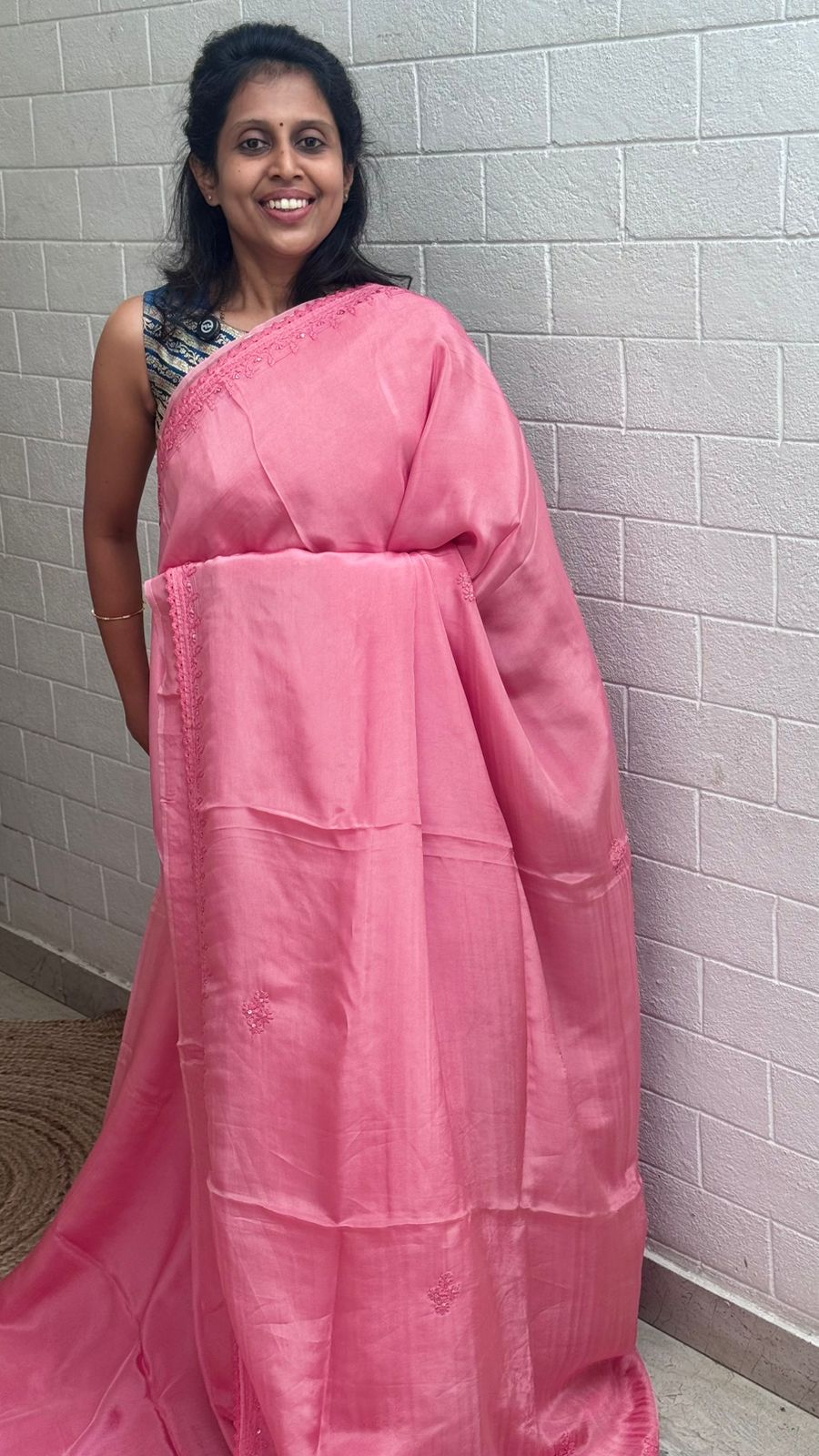 Blended Satin Embroidered Border Saree
