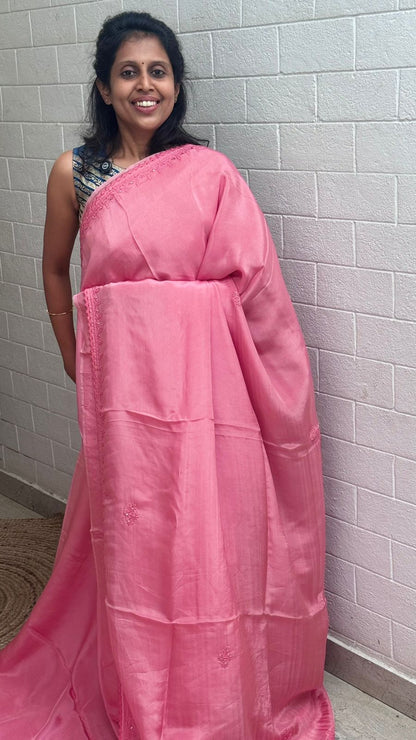 Blended Satin Embroidered Border Saree