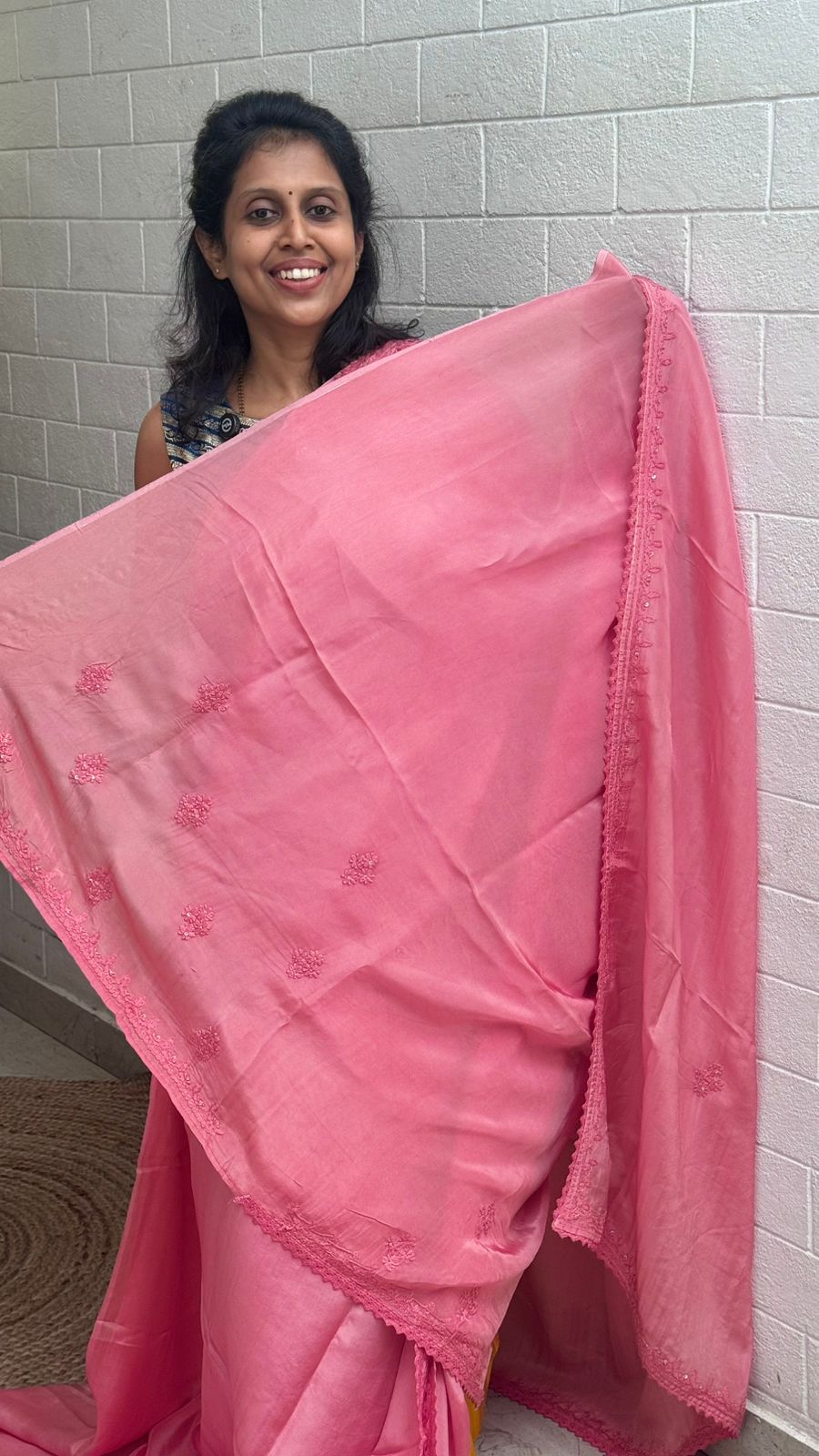 Blended Satin Embroidered Border Saree