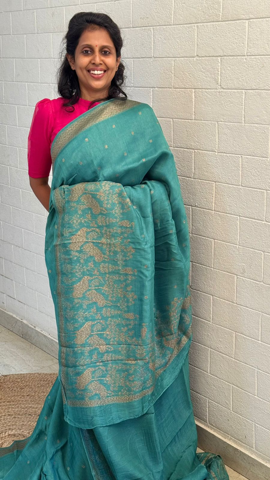 Moonga Tussar Flamingo Saree
