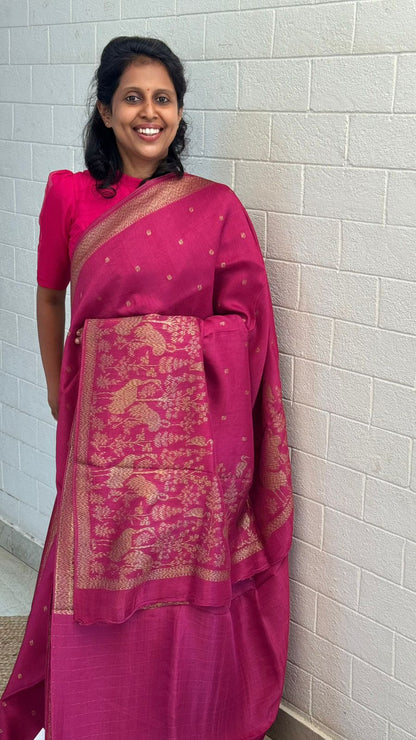 Moonga Tussar Flamingo Saree