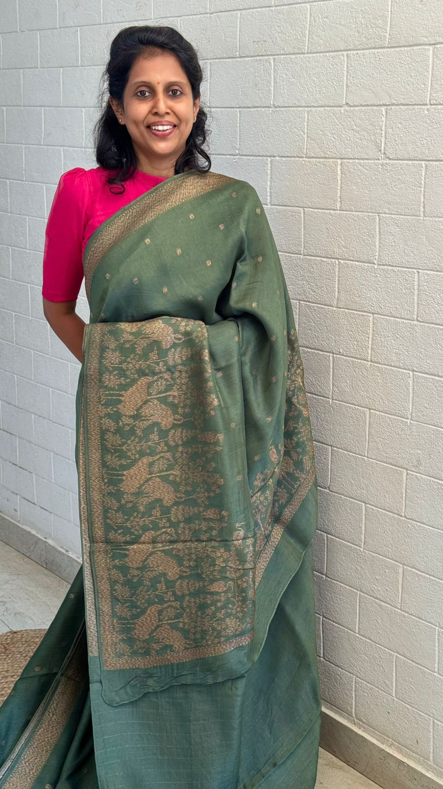Moonga Tussar Flamingo Saree