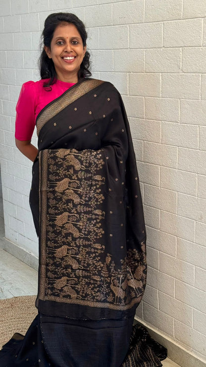 Moonga Tussar Flamingo Saree