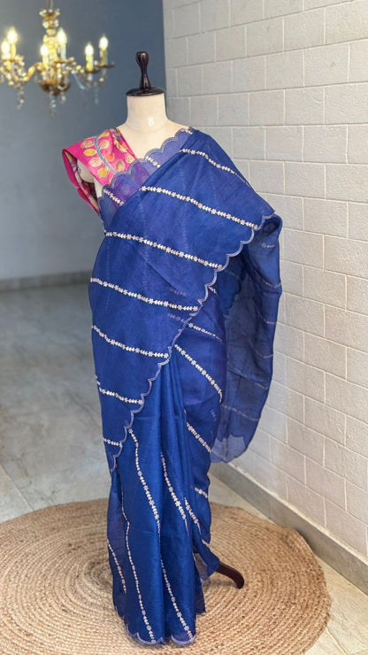 Pure Kota Sapphire Blue Silk Saree