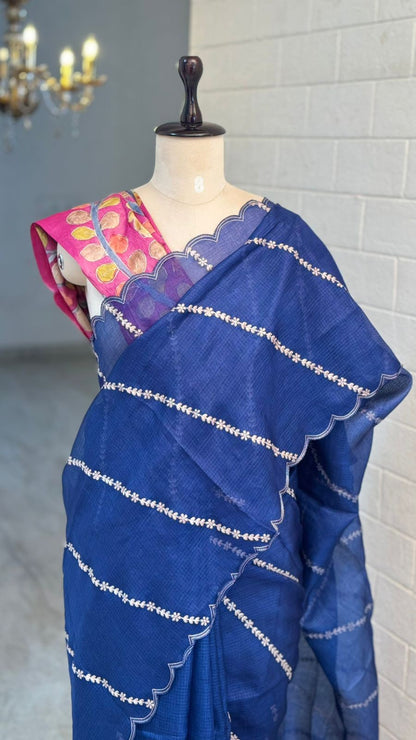 Pure Kota Sapphire Blue Silk Saree