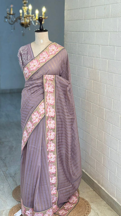 Pure Chanderi Silk Saree Lavender