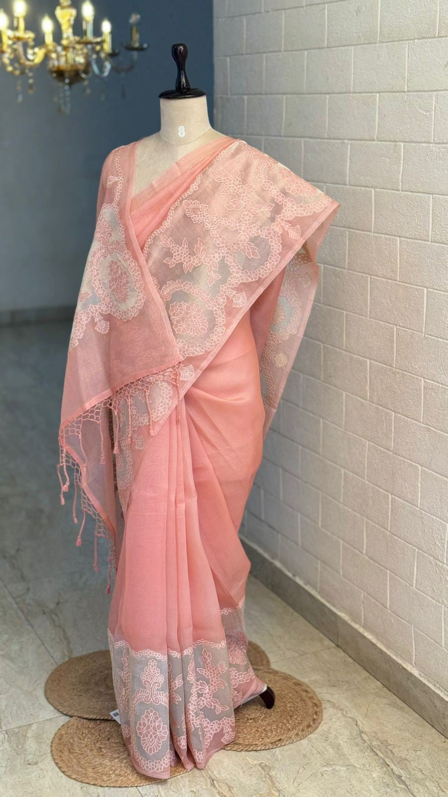 Pure Organza Silk Peach Saree