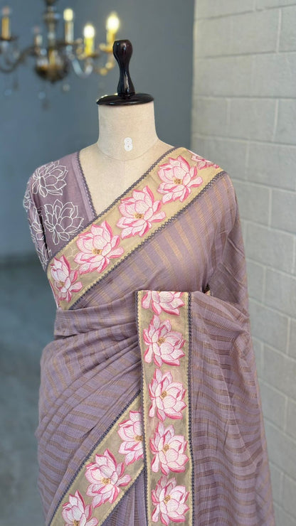 Pure Chanderi Silk Saree Lavender