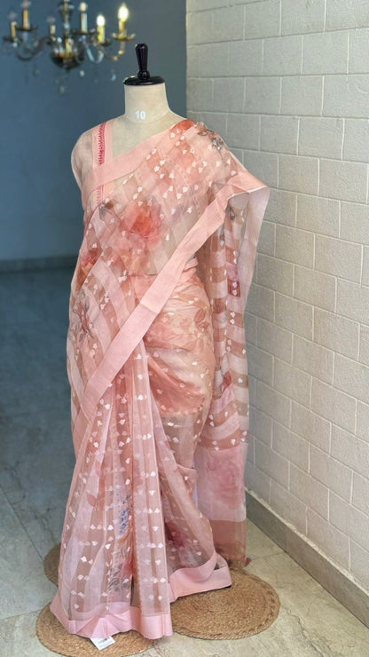 Pure Organza Silk Saree Peach