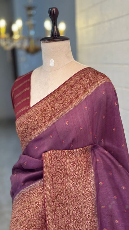 Moonga Tussar Meenakari Contrast Border Saree
