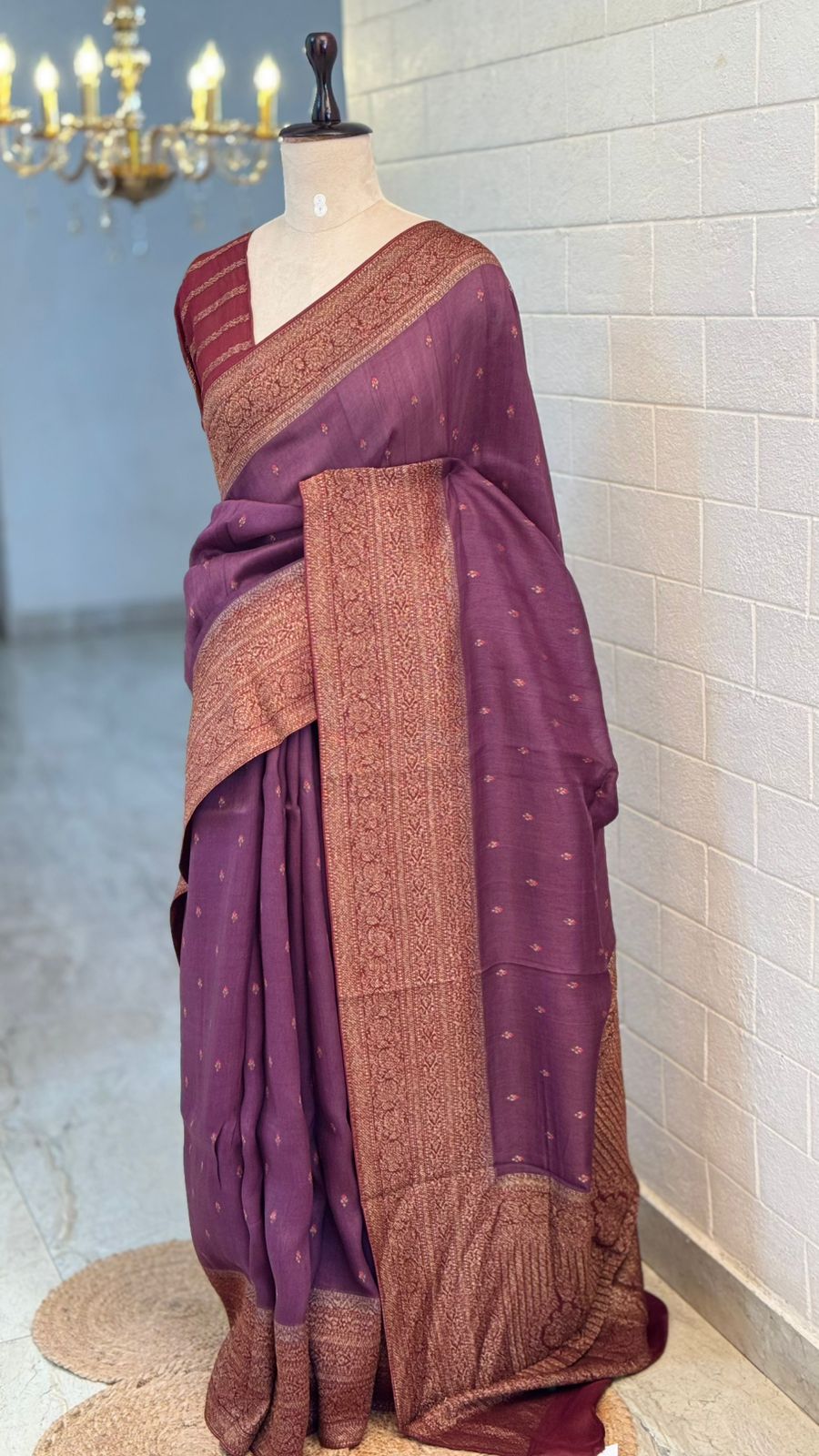 Moonga Tussar Meenakari Contrast Border Saree