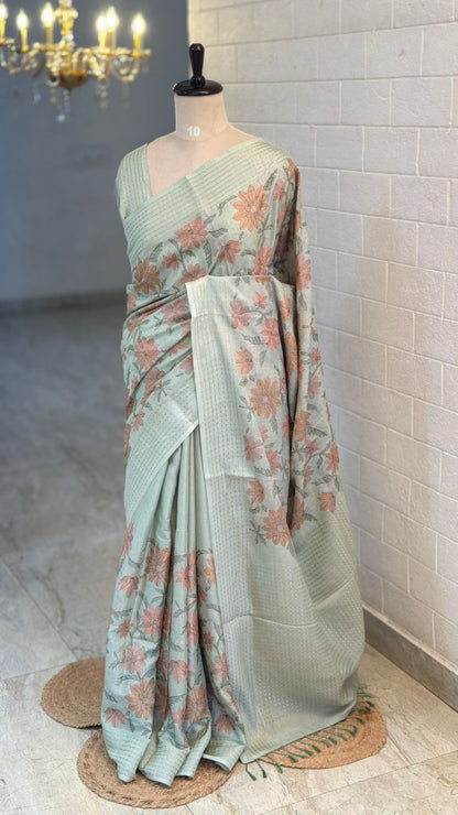Blended Tussar All Over Floral Saree