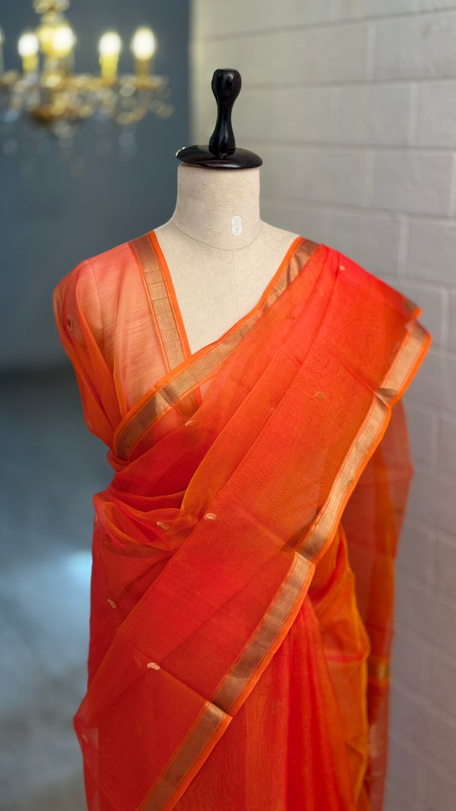 Pure Chanderi Silk Orange Saree