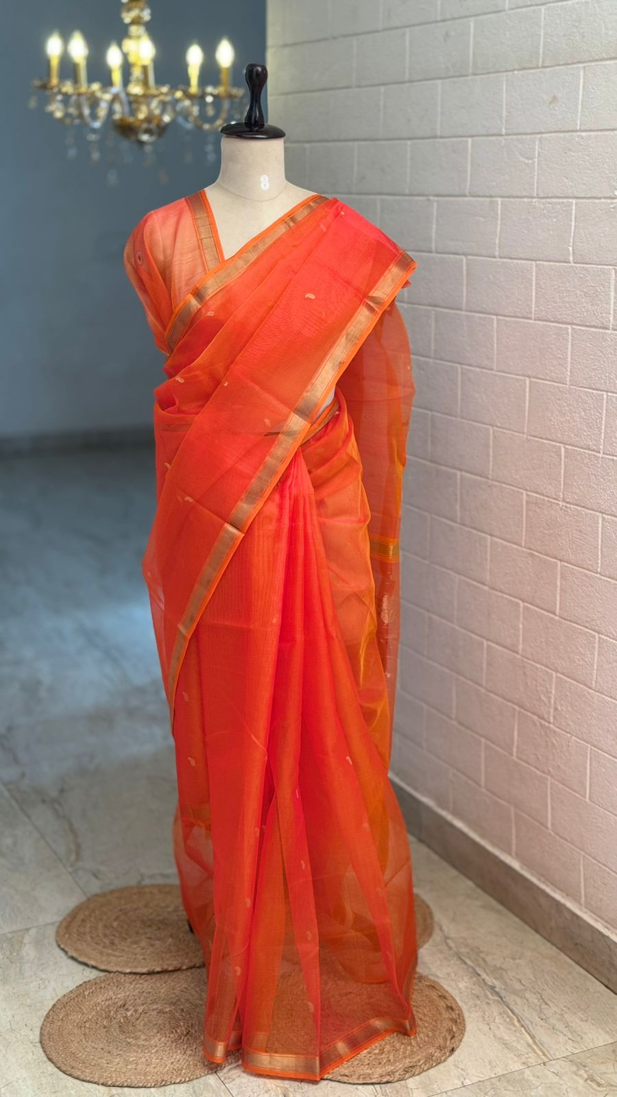 Pure Chanderi Silk Orange Saree