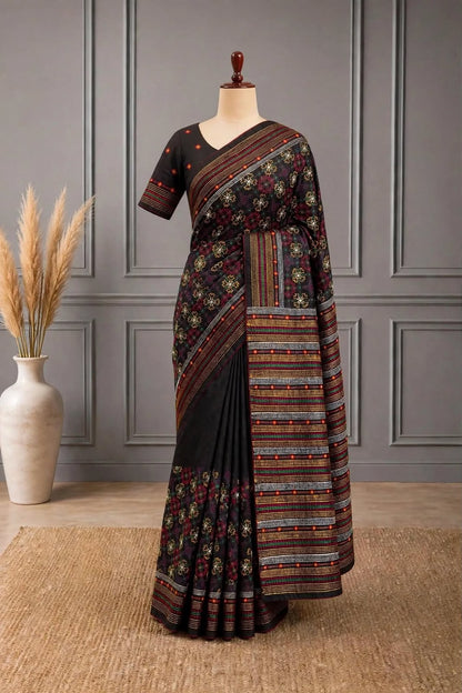 Blended Tussar Kantha Work Saree