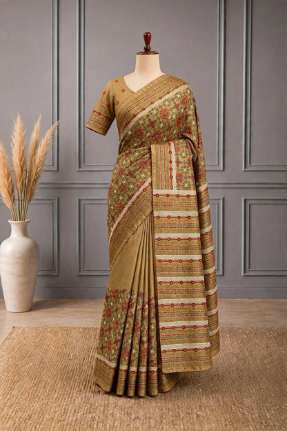 Blended Tussar Kantha Work Saree