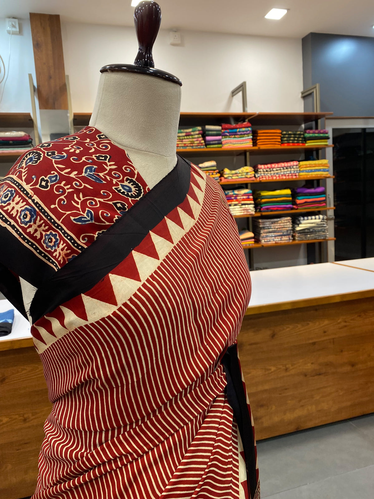 Pure Modal Ajrak Red Saree