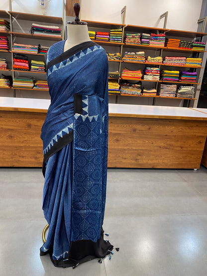 Pure Modal Ajrak Indigo Saree