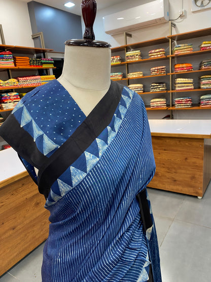 Pure Modal Ajrak Indigo Saree