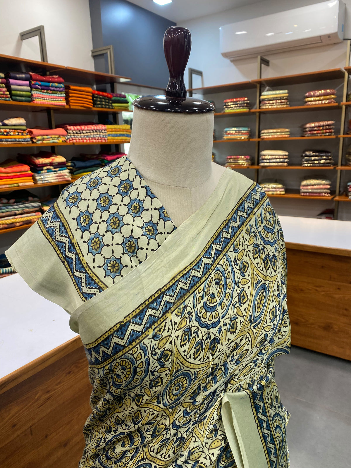 Pure Modal Ajrak Green Saree