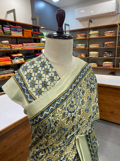 Pure Modal Ajrak Green Saree