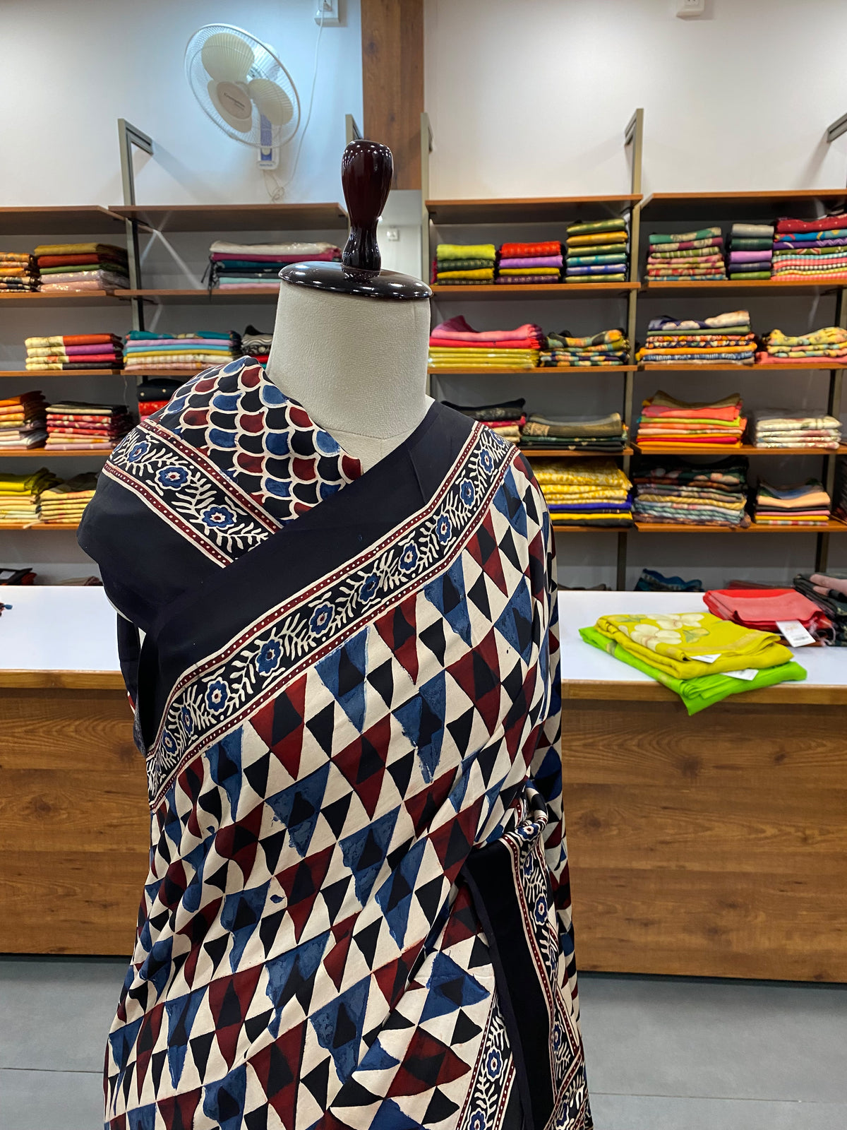 Pure Modal Ajrak Off White Saree