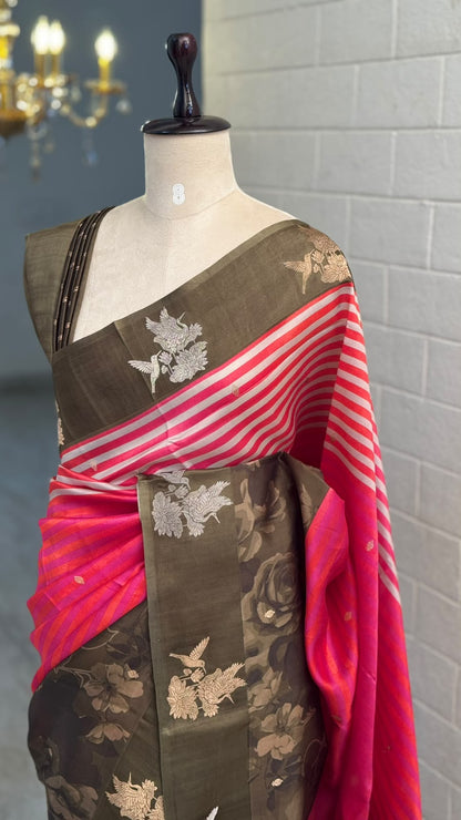 Pure Raw Mango Silk Pichwai Pink Saree