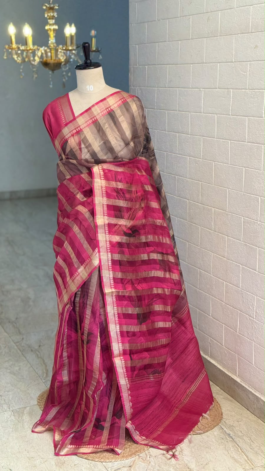 Pure Organza Silk Stripe Ash Pink Saree