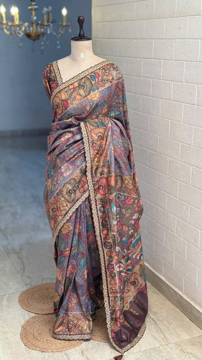 Blended Tussar Kalamkari Designer Saree